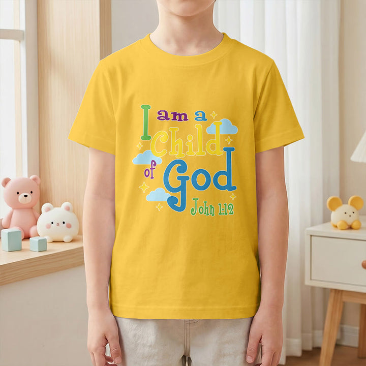 Christianartworkshop Aufmunterndes, verspieltes Wolken- und Sternenmotiv – Ich bin ein Kind Gottes (Johannes 1,12) – Kinder-T-Shirt - image 28