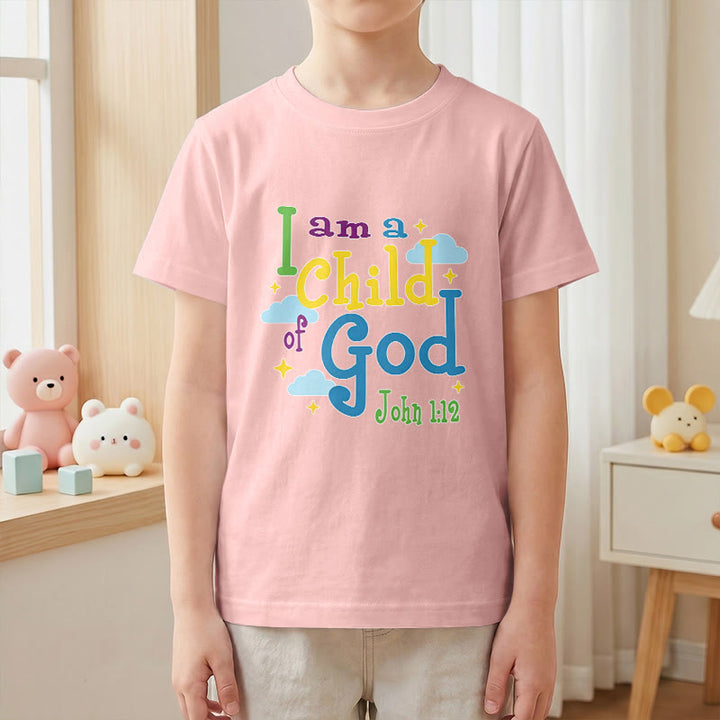 Christianartworkshop Aufmunterndes, verspieltes Wolken- und Sternenmotiv – Ich bin ein Kind Gottes (Johannes 1,12) – Kinder-T-Shirt - image 13