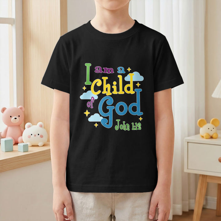 Christianartworkshop Aufmunterndes, verspieltes Wolken- und Sternenmotiv – Ich bin ein Kind Gottes (Johannes 1,12) – Kinder-T-Shirt - image 25