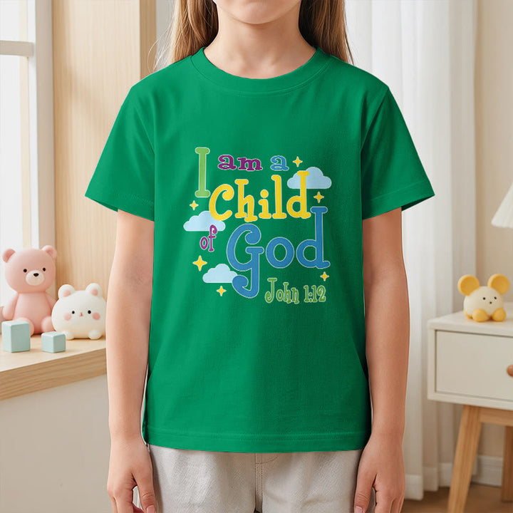 Christianartworkshop Aufmunterndes, verspieltes Wolken- und Sternenmotiv – Ich bin ein Kind Gottes (Johannes 1,12) – Kinder-T-Shirt - image 17