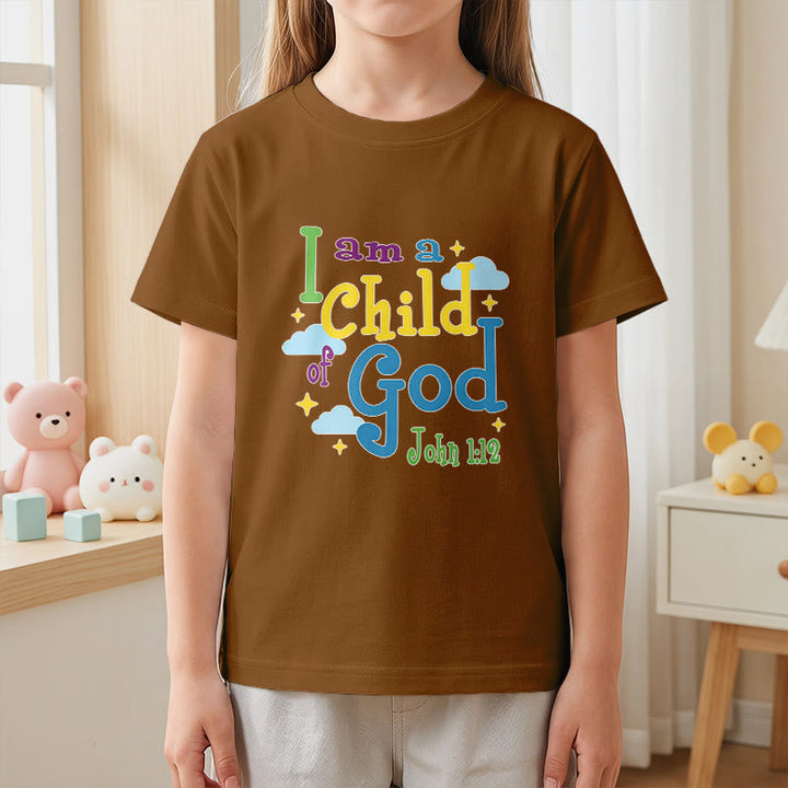 Christianartworkshop Aufmunterndes, verspieltes Wolken- und Sternenmotiv – Ich bin ein Kind Gottes (Johannes 1,12) – Kinder-T-Shirt - image 19