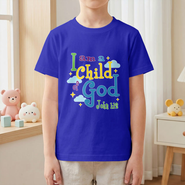 Christianartworkshop Aufmunterndes, verspieltes Wolken- und Sternenmotiv – Ich bin ein Kind Gottes (Johannes 1,12) – Kinder-T-Shirt - image 7