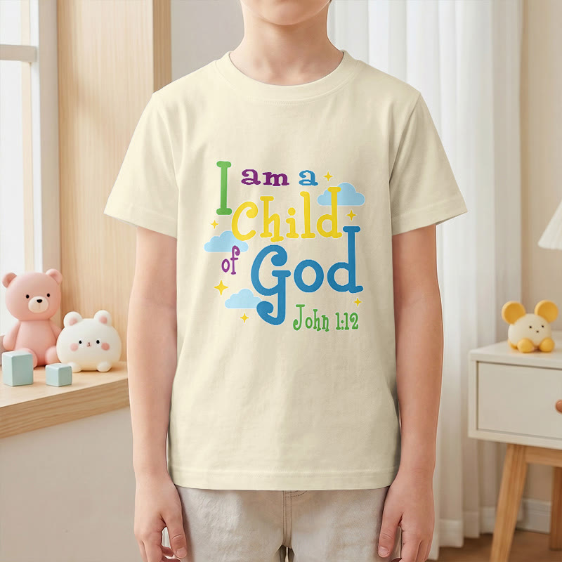 Christianartworkshop Aufmunterndes, verspieltes Wolken- und Sternenmotiv – Ich bin ein Kind Gottes (Johannes 1,12) – Kinder-T-Shirt - image 22