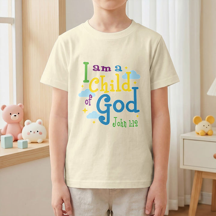 Christianartworkshop Aufmunterndes, verspieltes Wolken- und Sternenmotiv – Ich bin ein Kind Gottes (Johannes 1,12) – Kinder-T-Shirt - image 22