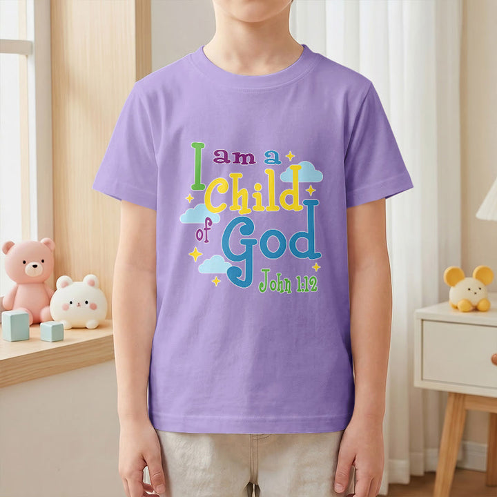 Christianartworkshop Aufmunterndes, verspieltes Wolken- und Sternenmotiv – Ich bin ein Kind Gottes (Johannes 1,12) – Kinder-T-Shirt - image 10
