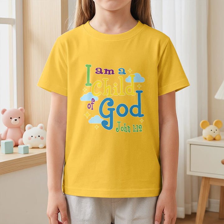 Christianartworkshop Aufmunterndes, verspieltes Wolken- und Sternenmotiv – Ich bin ein Kind Gottes (Johannes 1,12) – Kinder-T-Shirt - image 29