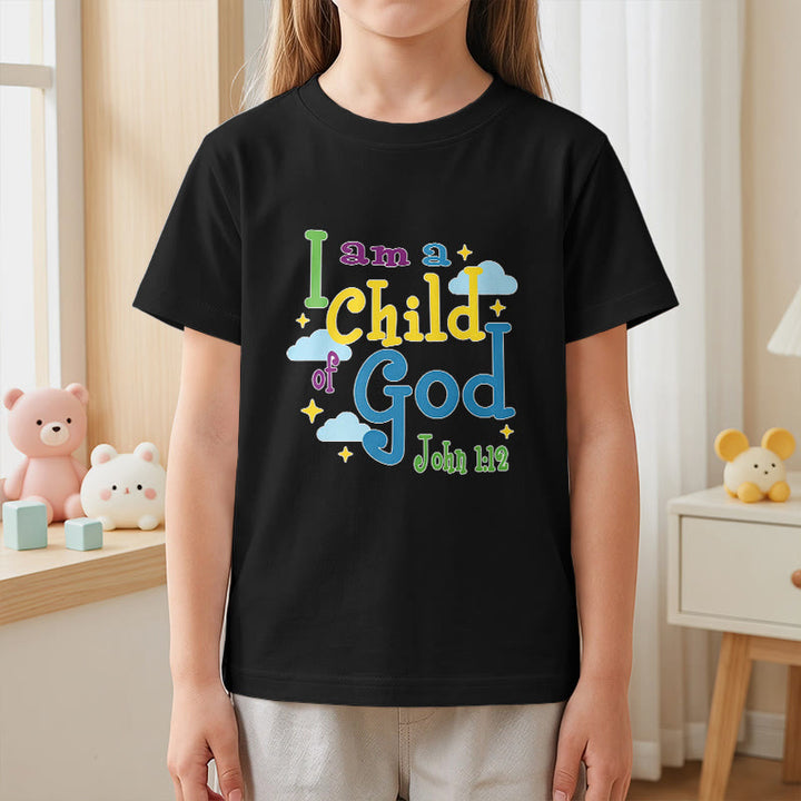 Christianartworkshop Aufmunterndes, verspieltes Wolken- und Sternenmotiv – Ich bin ein Kind Gottes (Johannes 1,12) – Kinder-T-Shirt - image 26