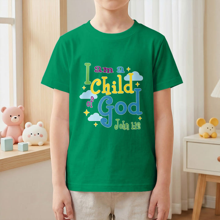 Christianartworkshop Aufmunterndes, verspieltes Wolken- und Sternenmotiv – Ich bin ein Kind Gottes (Johannes 1,12) – Kinder-T-Shirt - image 16