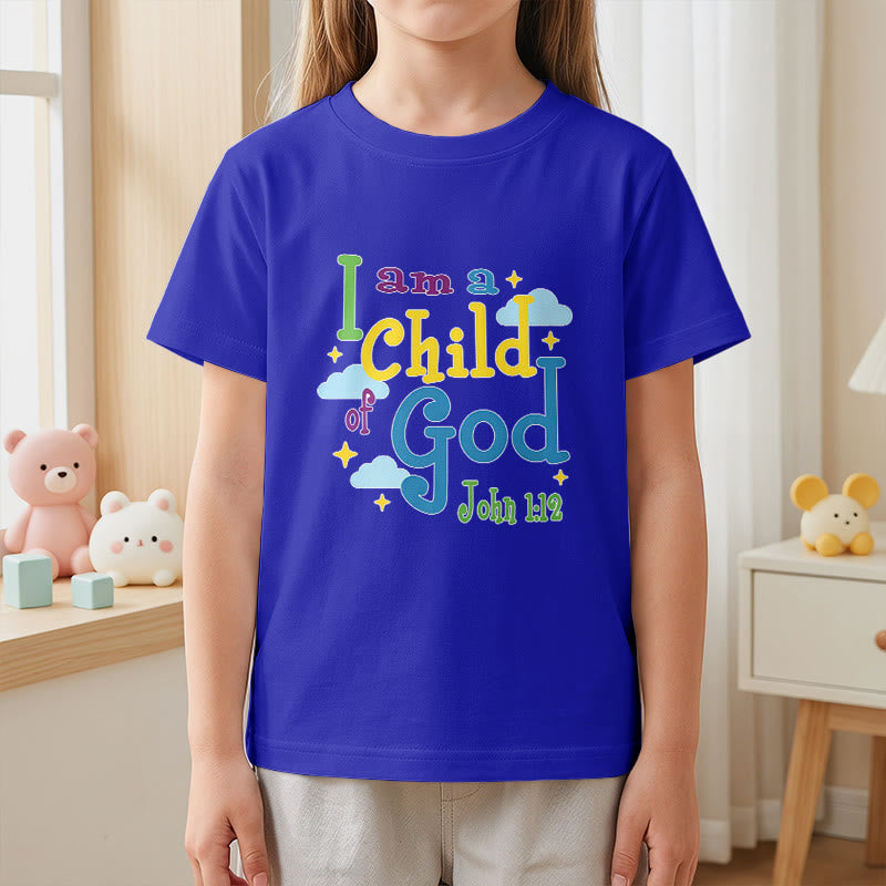 Christianartworkshop Aufmunterndes, verspieltes Wolken- und Sternenmotiv – Ich bin ein Kind Gottes (Johannes 1,12) – Kinder-T-Shirt - image 8
