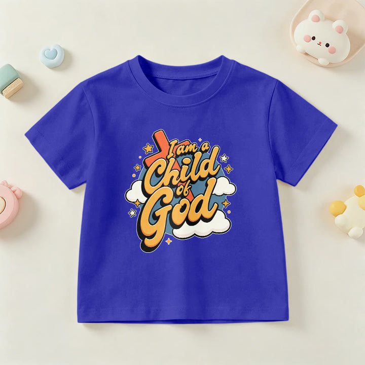 Christianartworkshop Verspieltes Kreuz- und Wolkenmotiv – Ich bin ein Kind Gottes – Kinder-T-Shirt - Blau - US/GB/AU 14, EU 170 - image 6