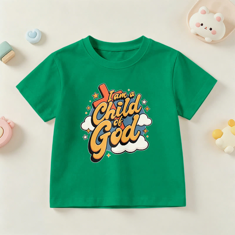 Christianartworkshop Verspieltes Kreuz- und Wolkenmotiv – Ich bin ein Kind Gottes – Kinder-T-Shirt - Grün - US/GB/AU 14, EU 170 - image 18