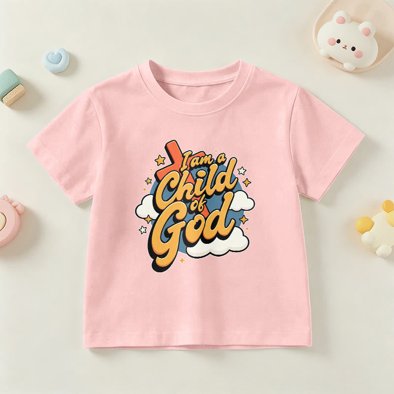Christianartworkshop Verspieltes Kreuz- und Wolkenmotiv – Ich bin ein Kind Gottes – Kinder-T-Shirt - Rosa - US/GB/AU 14, EU 170 - image 15
