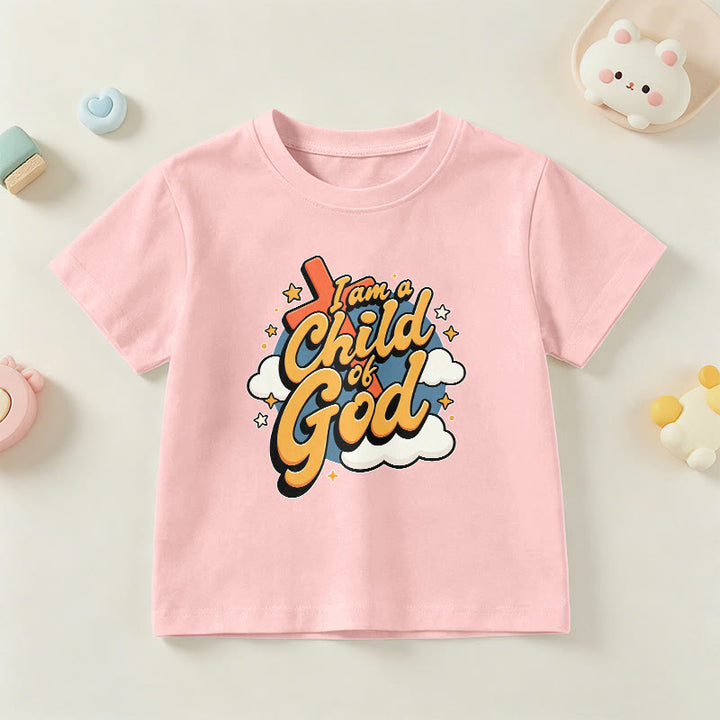 Christianartworkshop Verspieltes Kreuz- und Wolkenmotiv – Ich bin ein Kind Gottes – Kinder-T-Shirt - Rosa - US/GB/AU 14, EU 170 - image 15