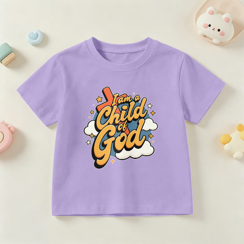 Christianartworkshop Verspieltes Kreuz- und Wolkenmotiv – Ich bin ein Kind Gottes – Kinder-T-Shirt - Lila - US/GB/AU 14, EU 170 - image 9