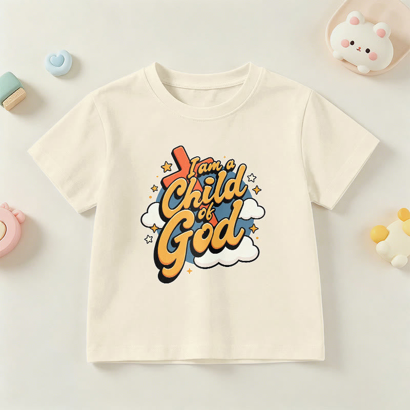 Christianartworkshop Verspieltes Kreuz- und Wolkenmotiv – Ich bin ein Kind Gottes – Kinder-T-Shirt - Beige - US/GB/AU 14, EU 170 - image 24