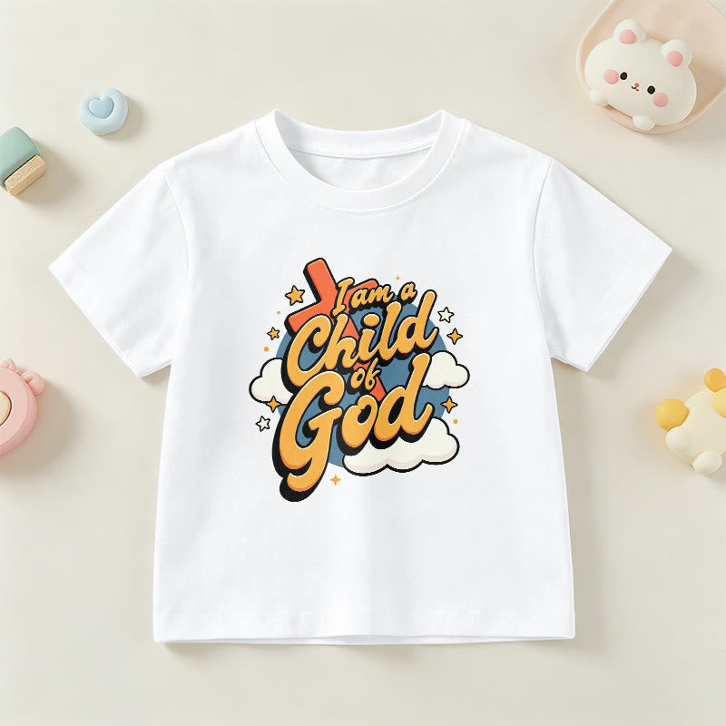 Christianartworkshop Verspieltes Kreuz- und Wolkenmotiv – Ich bin ein Kind Gottes – Kinder-T-Shirt - Weiß - US/GB/AU 14, EU 170 - image 3