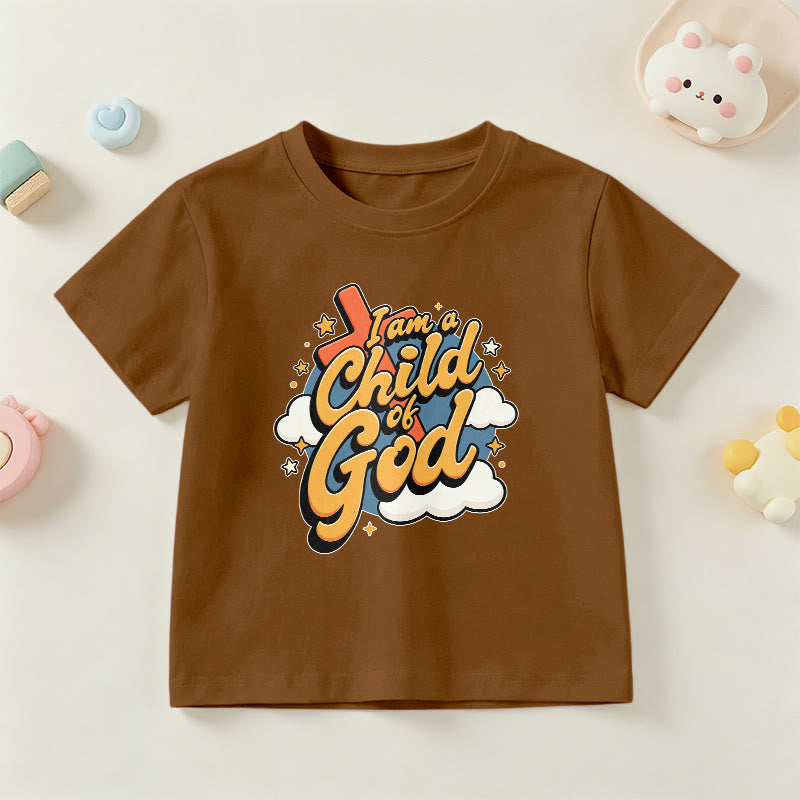 Christianartworkshop Verspieltes Kreuz- und Wolkenmotiv – Ich bin ein Kind Gottes – Kinder-T-Shirt - Braun - US/GB/AU 14, EU 170 - image 21