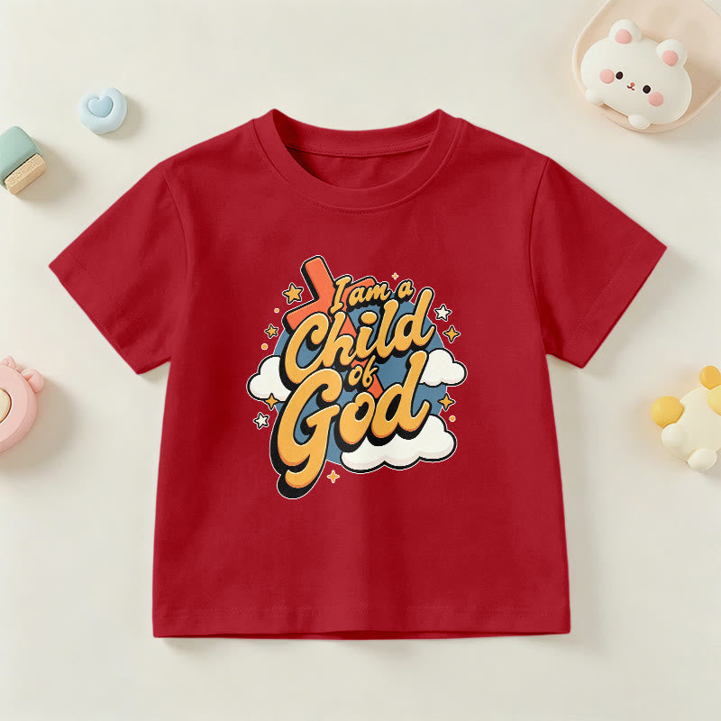 Christianartworkshop Verspieltes Kreuz- und Wolkenmotiv – Ich bin ein Kind Gottes – Kinder-T-Shirt - Rot - US/GB/AU 14, EU 170 - image 12