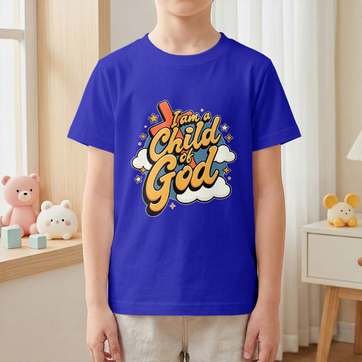 Christianartworkshop Verspieltes Kreuz- und Wolkenmotiv – Ich bin ein Kind Gottes – Kinder-T-Shirt - image 7