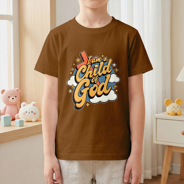 Christianartworkshop Verspieltes Kreuz- und Wolkenmotiv – Ich bin ein Kind Gottes – Kinder-T-Shirt - image 22