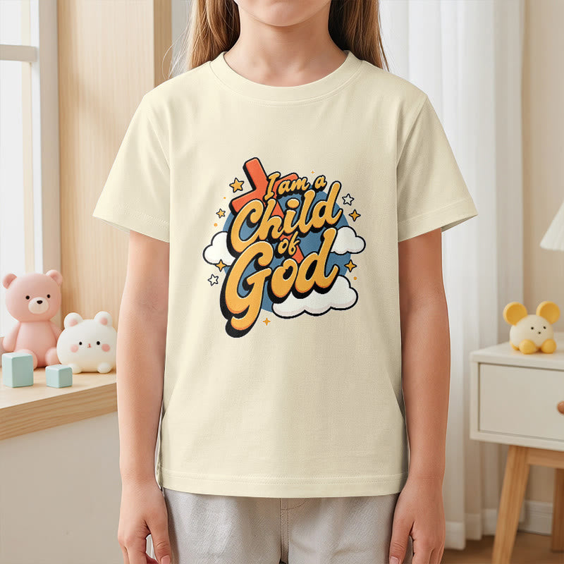 Christianartworkshop Verspieltes Kreuz- und Wolkenmotiv – Ich bin ein Kind Gottes – Kinder-T-Shirt - image 26