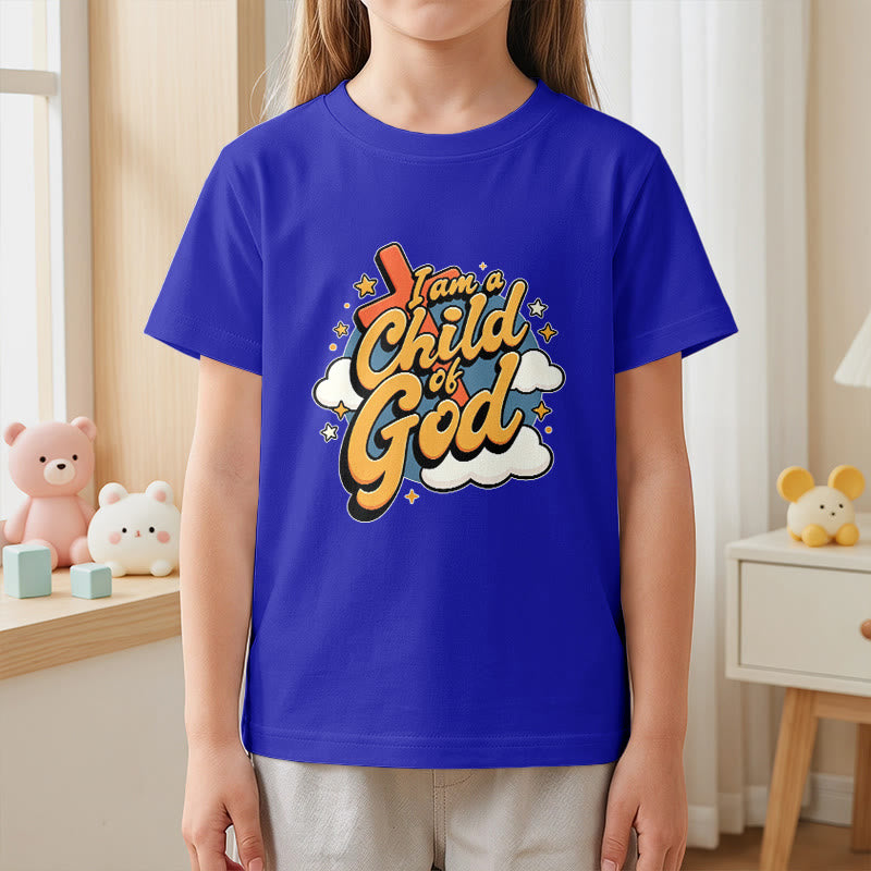 Christianartworkshop Verspieltes Kreuz- und Wolkenmotiv – Ich bin ein Kind Gottes – Kinder-T-Shirt - image 8