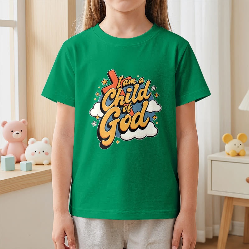 Christianartworkshop Verspieltes Kreuz- und Wolkenmotiv – Ich bin ein Kind Gottes – Kinder-T-Shirt - image 20