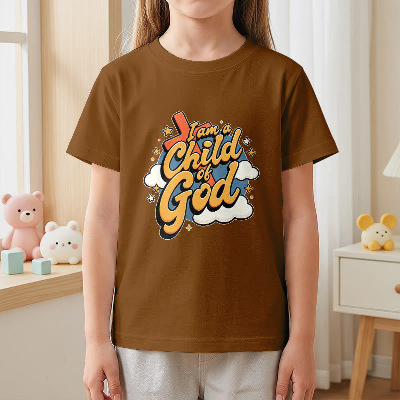 Christianartworkshop Verspieltes Kreuz- und Wolkenmotiv – Ich bin ein Kind Gottes – Kinder-T-Shirt - image 23