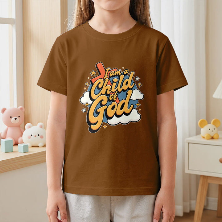 Christianartworkshop Verspieltes Kreuz- und Wolkenmotiv – Ich bin ein Kind Gottes – Kinder-T-Shirt - image 23