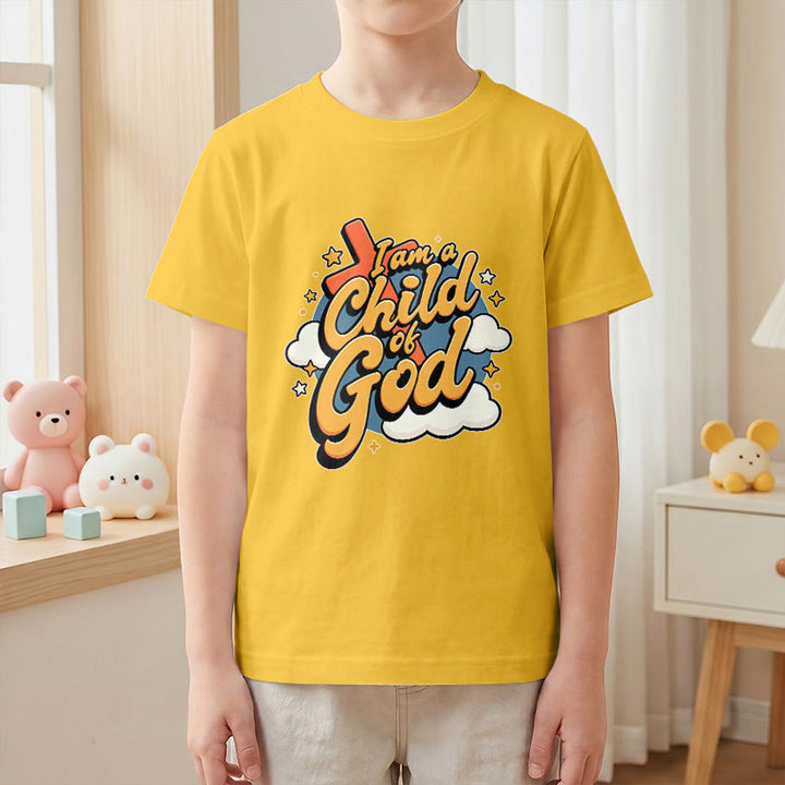 Christianartworkshop Verspieltes Kreuz- und Wolkenmotiv – Ich bin ein Kind Gottes – Kinder-T-Shirt - image 1