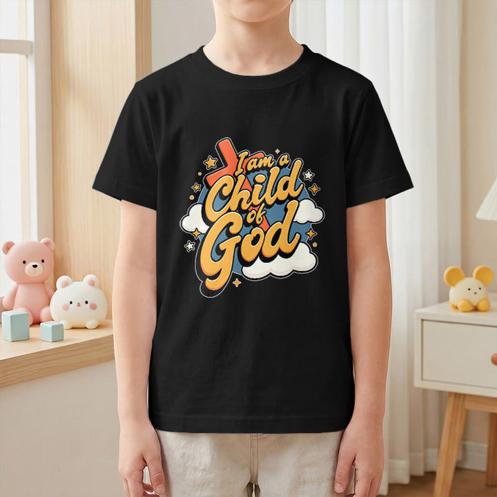 Christianartworkshop Verspieltes Kreuz- und Wolkenmotiv – Ich bin ein Kind Gottes – Kinder-T-Shirt - image 28