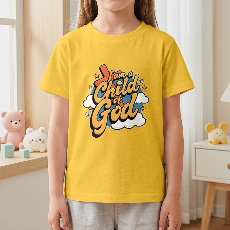 Christianartworkshop Verspieltes Kreuz- und Wolkenmotiv – Ich bin ein Kind Gottes – Kinder-T-Shirt - image 2