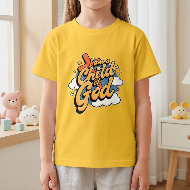 Christianartworkshop Verspieltes Kreuz- und Wolkenmotiv – Ich bin ein Kind Gottes – Kinder-T-Shirt - image 2