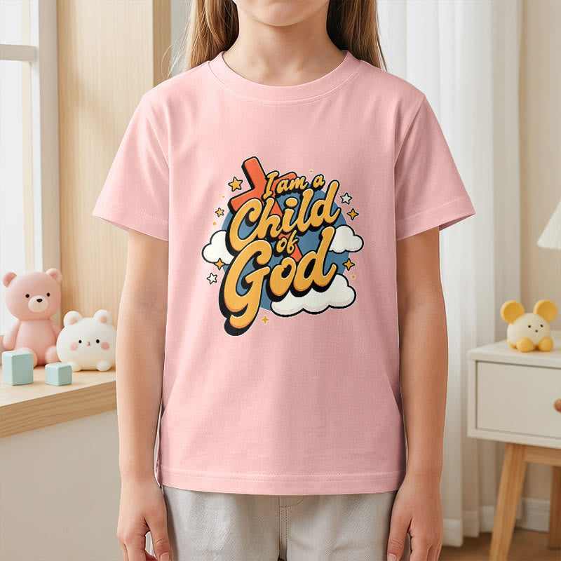 Christianartworkshop Verspieltes Kreuz- und Wolkenmotiv – Ich bin ein Kind Gottes – Kinder-T-Shirt - image 17
