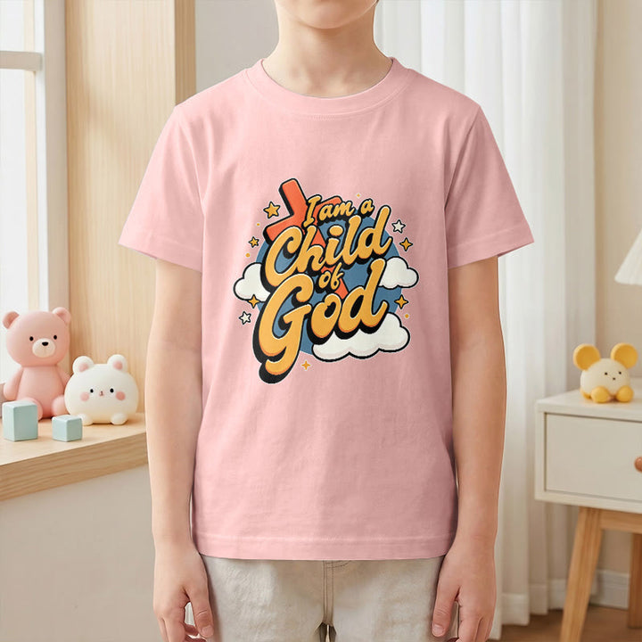 Christianartworkshop Verspieltes Kreuz- und Wolkenmotiv – Ich bin ein Kind Gottes – Kinder-T-Shirt - image 16