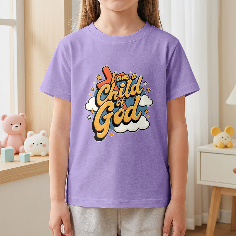 Christianartworkshop Verspieltes Kreuz- und Wolkenmotiv – Ich bin ein Kind Gottes – Kinder-T-Shirt - image 11
