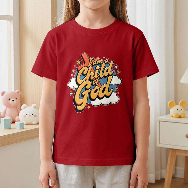 Christianartworkshop Verspieltes Kreuz- und Wolkenmotiv – Ich bin ein Kind Gottes – Kinder-T-Shirt - image 14