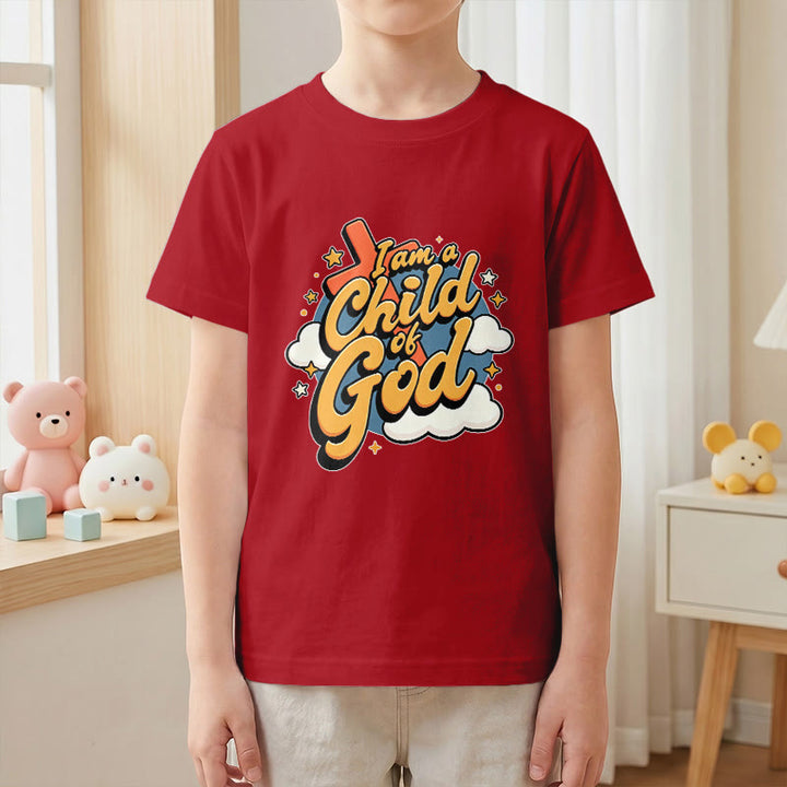 Christianartworkshop Verspieltes Kreuz- und Wolkenmotiv – Ich bin ein Kind Gottes – Kinder-T-Shirt - image 13