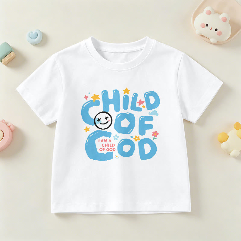 Christianartworkshop Kinder-T-Shirt mit verspieltem Smiley-Gesicht und Blumenmuster – Kind Gottes - Weiß - US/GB/AU 14, EU 170 - image 3