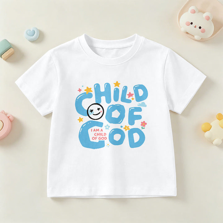 Christianartworkshop Kinder-T-Shirt mit verspieltem Smiley-Gesicht und Blumenmuster – Kind Gottes - Weiß - US/GB/AU 14, EU 170 - image 3
