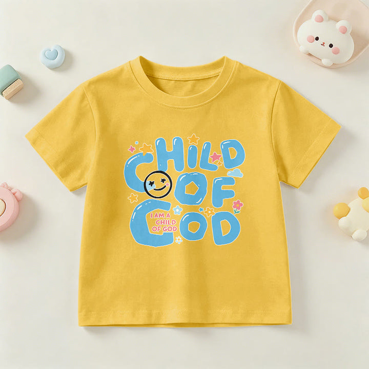 Christianartworkshop Kinder-T-Shirt mit verspieltem Smiley-Gesicht und Blumenmuster – Kind Gottes - Gelb - US/GB/AU 14, EU 170 - image 0