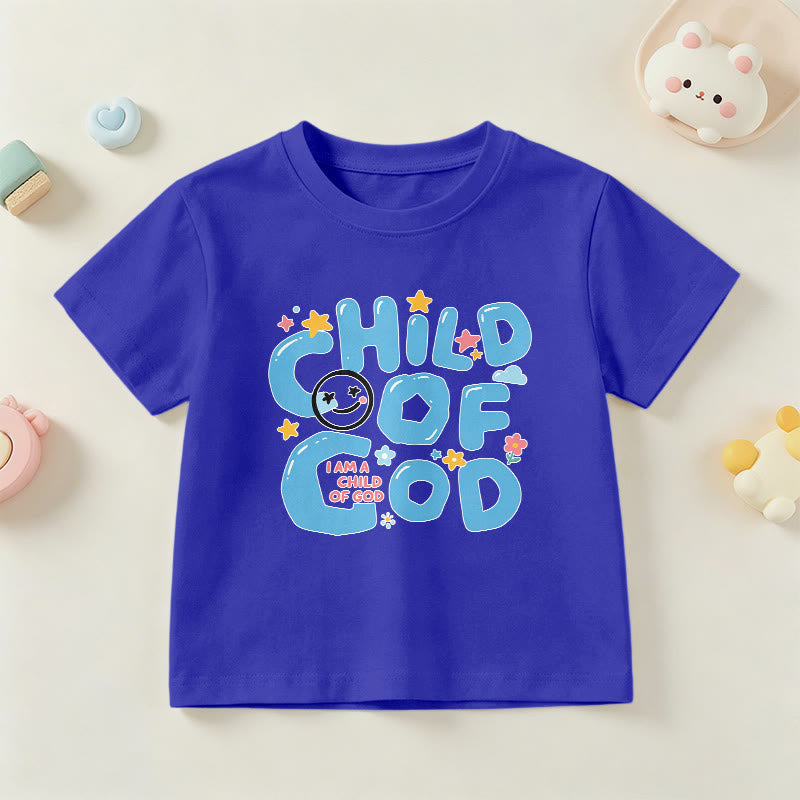 Christianartworkshop Kinder-T-Shirt mit verspieltem Smiley-Gesicht und Blumenmuster – Kind Gottes - Blau - US/GB/AU 14, EU 170 - image 6