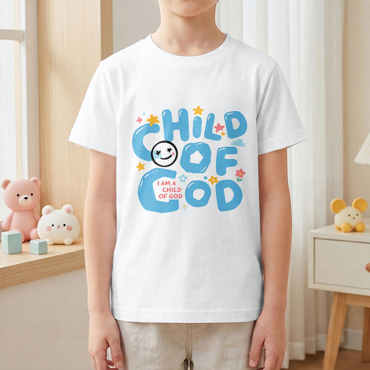 Christianartworkshop Kinder-T-Shirt mit verspieltem Smiley-Gesicht und Blumenmuster – Kind Gottes - image 4