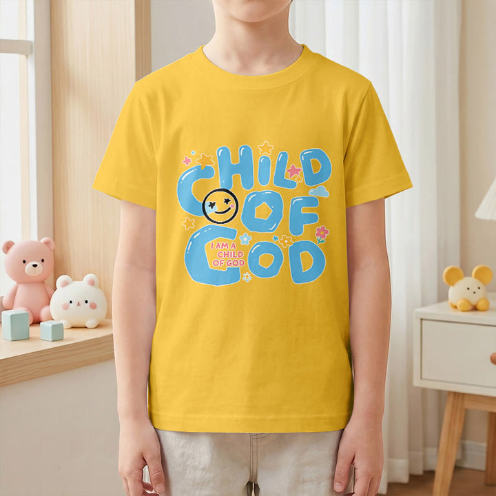 Christianartworkshop Kinder-T-Shirt mit verspieltem Smiley-Gesicht und Blumenmuster – Kind Gottes - image 1