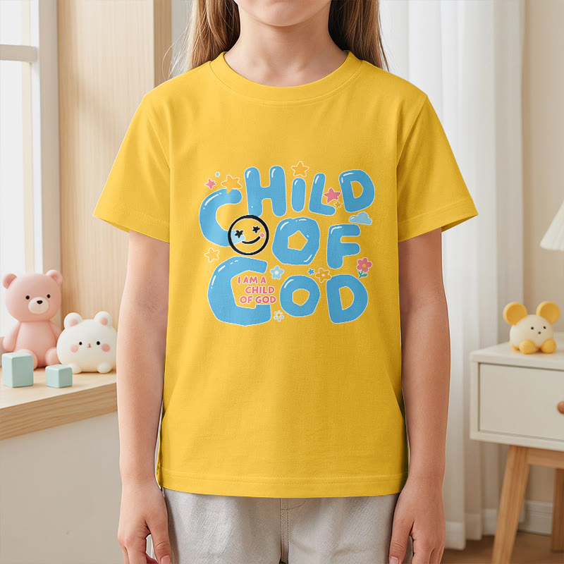 Christianartworkshop Kinder-T-Shirt mit verspieltem Smiley-Gesicht und Blumenmuster – Kind Gottes - image 2