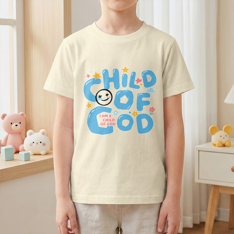 Christianartworkshop Kinder-T-Shirt mit verspieltem Smiley-Gesicht und Blumenmuster – Kind Gottes - image 25