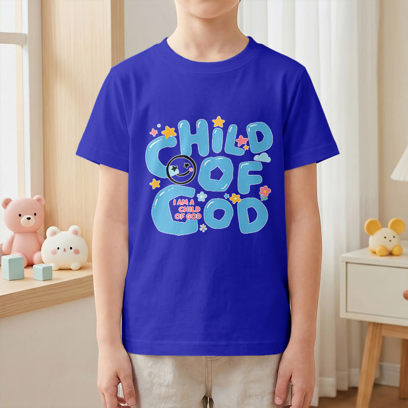Christianartworkshop Kinder-T-Shirt mit verspieltem Smiley-Gesicht und Blumenmuster – Kind Gottes - image 7