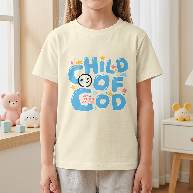 Christianartworkshop Kinder-T-Shirt mit verspieltem Smiley-Gesicht und Blumenmuster – Kind Gottes - image 26