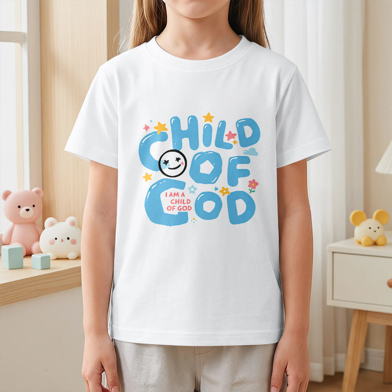 Christianartworkshop Kinder-T-Shirt mit verspieltem Smiley-Gesicht und Blumenmuster – Kind Gottes - image 5