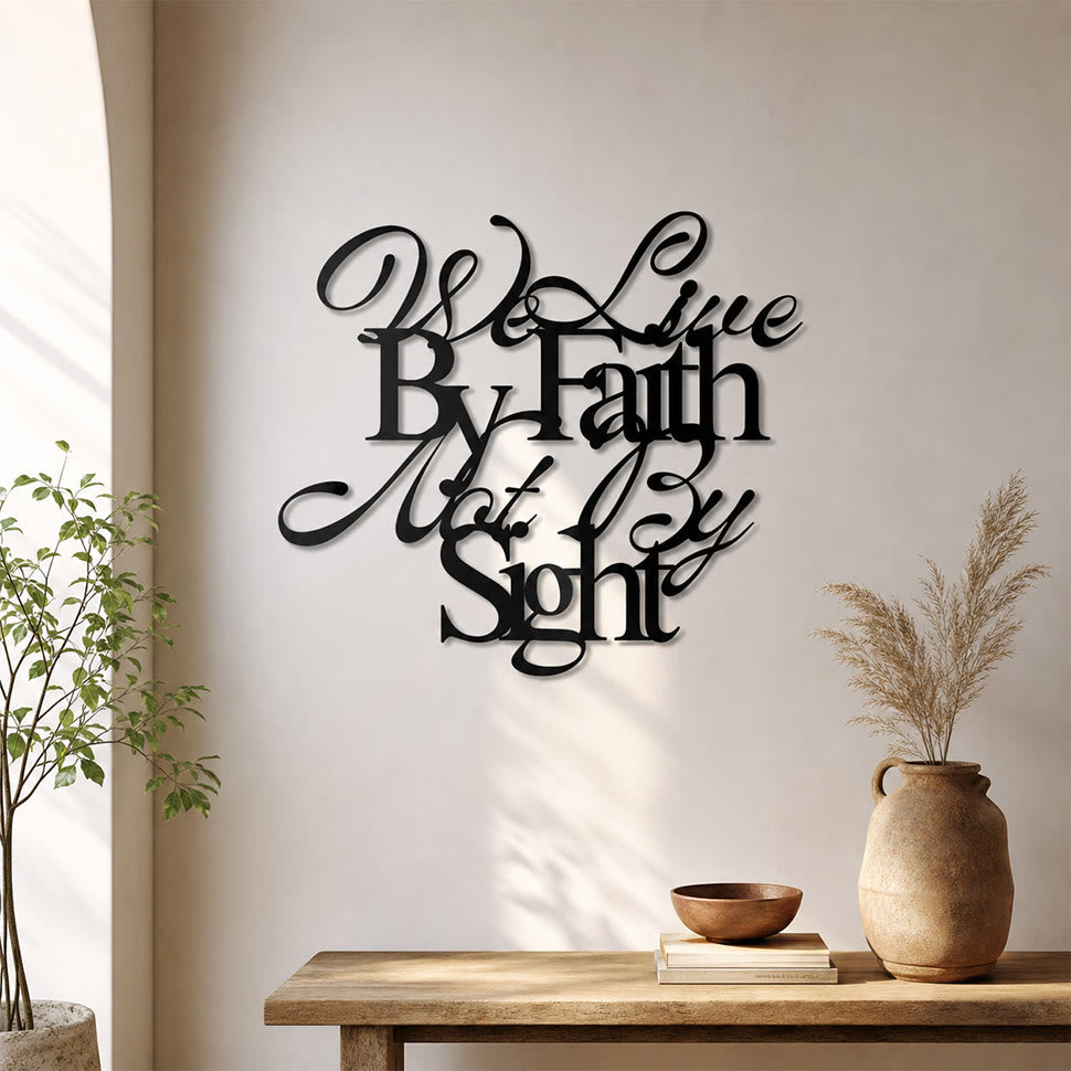 Christianartworkshop Wir leben im Glauben, nicht im Sehen – Wanddeko aus Metall in geschwungener Schrift: Eine kühne Erinnerung daran, dem Unsichtbaren zu vertrauen - image 1